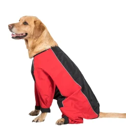 Trespaws Large Windproof Dog Coat with Leg Covers in Red Tia
