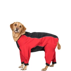 Trespaws Large Windproof Dog Coat with Leg Covers in Red Tia